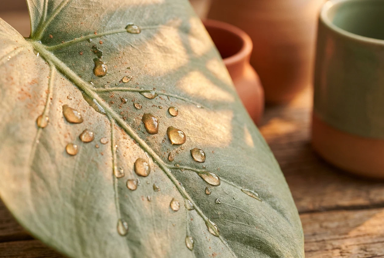 Dewdrops on a green leaf representing cellular regeneration